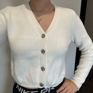 Zara White Cardigan with Silver Buttons